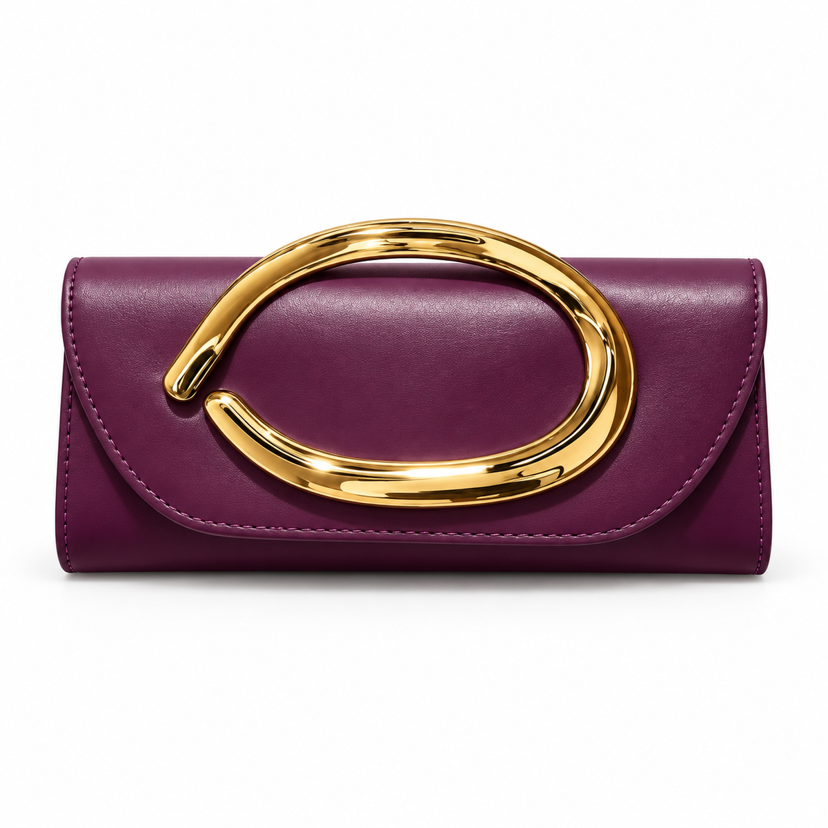 Elegant Plum Clutch With Golden Handle-4