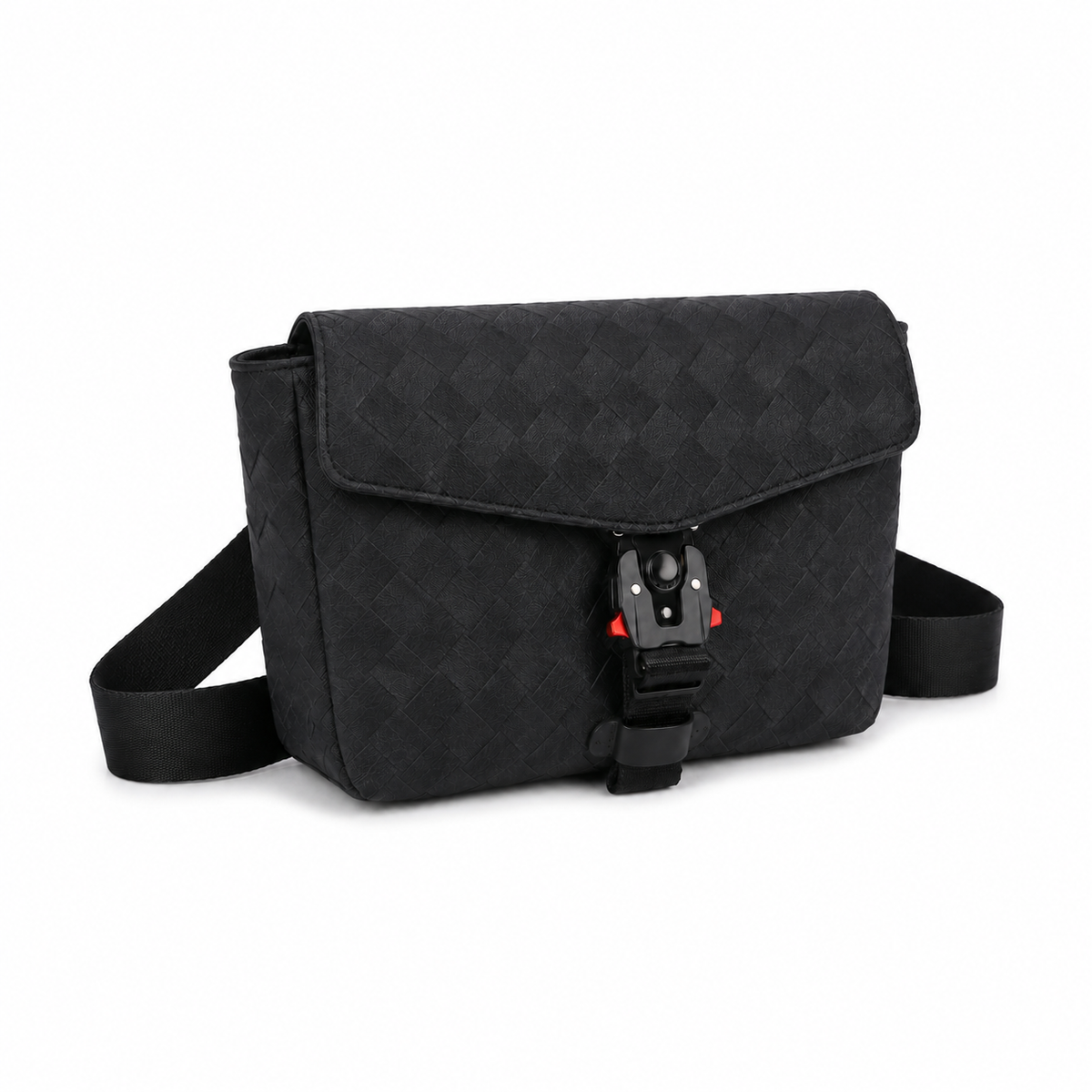 Black Woven Quick-Release Messenger Bag-1
