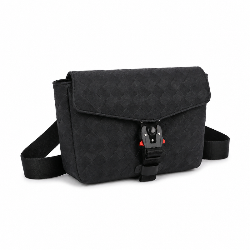 Black Woven Quick-Release Messenger Bag-1