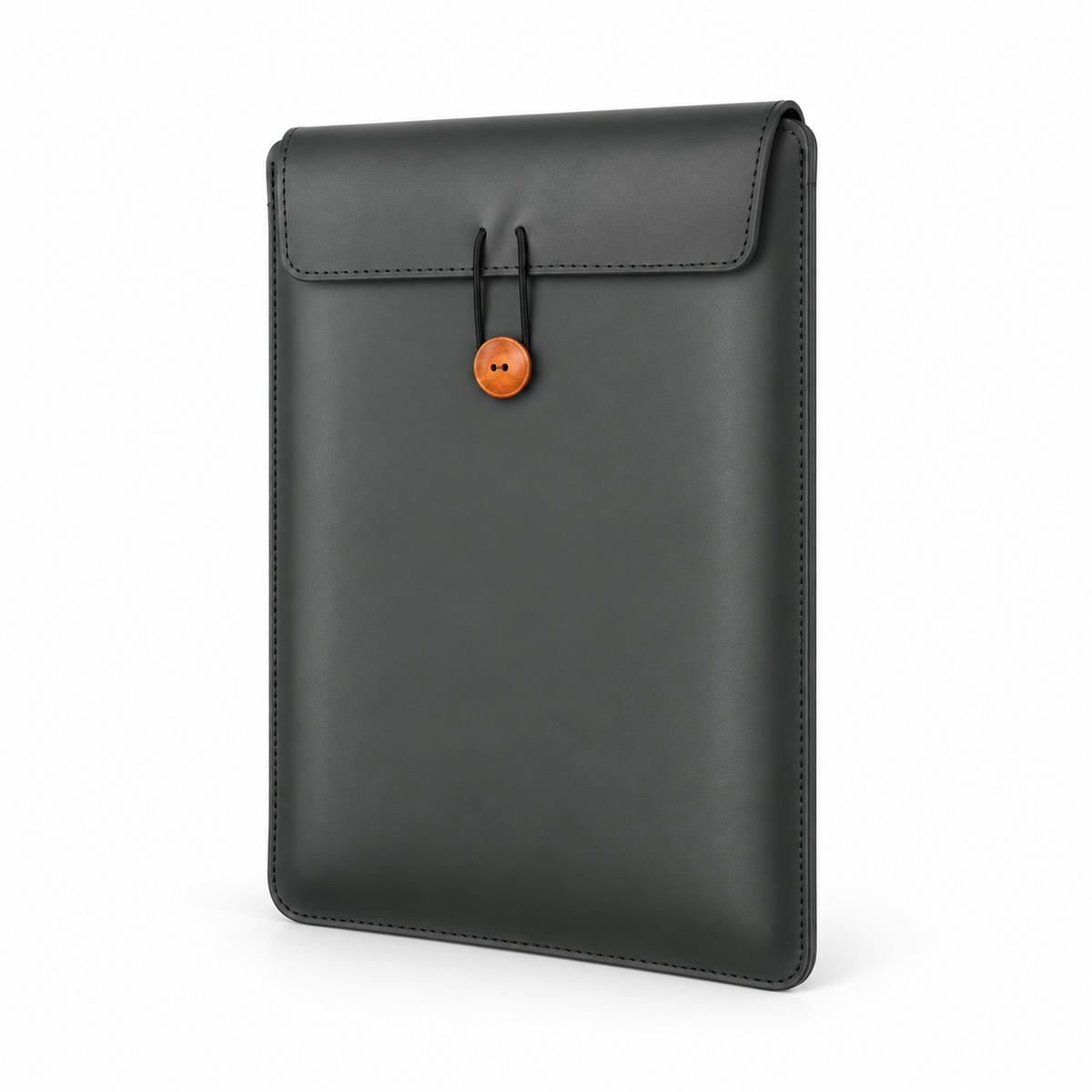 Dim Black Leather Button Laptop Bag-4