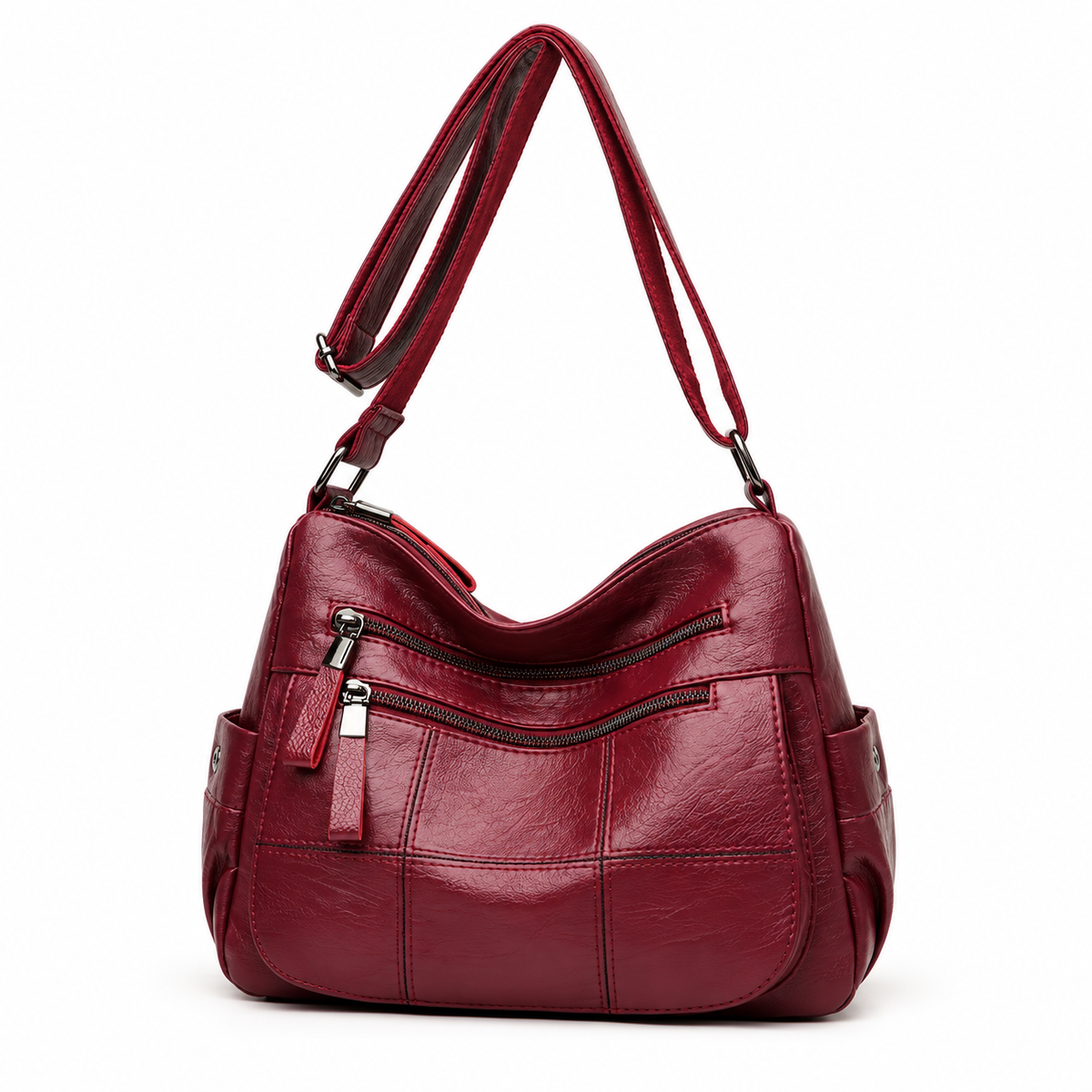 Elegant Burgundy Multi Pocket Crossbody Bag-4