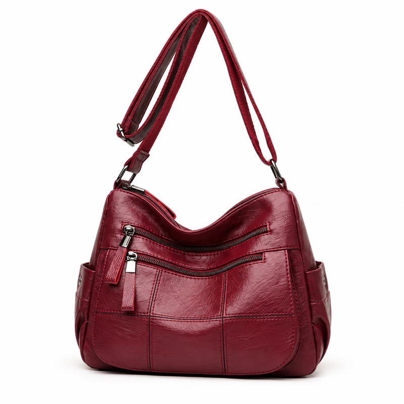 Elegant Burgundy Multi Pocket Crossbody Bag-4