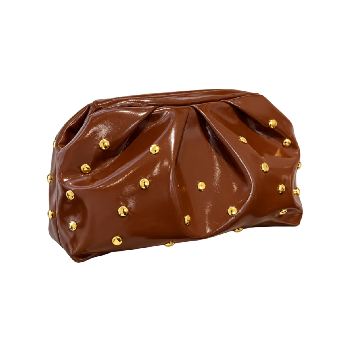 Brown Studded Leather Evening Clutch Bag-1