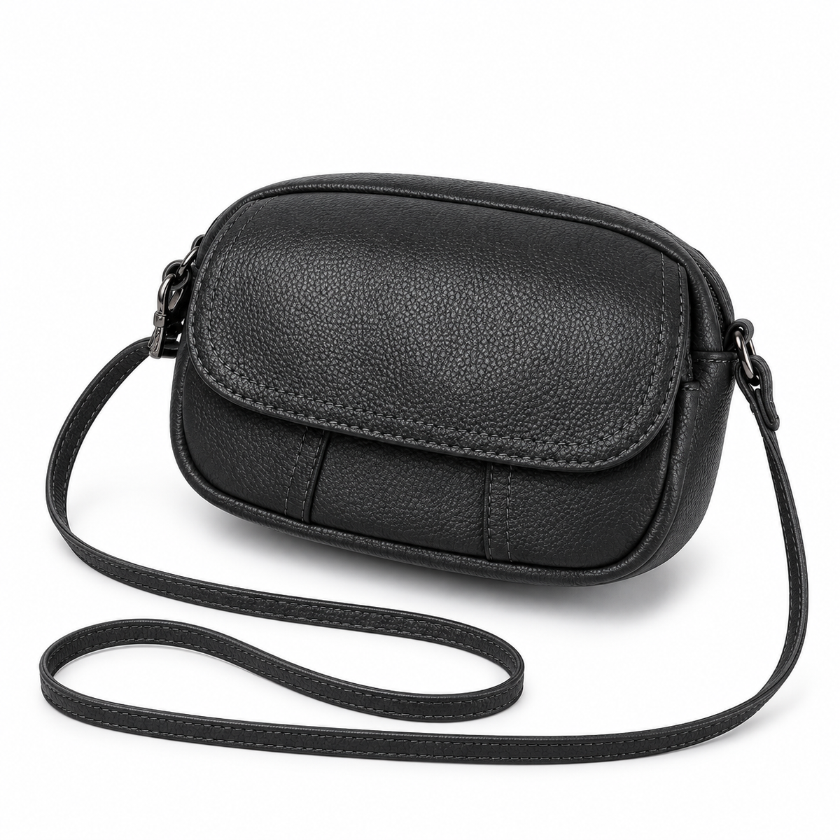 Classic Black Pebbled Flap Crossbody Bag-3