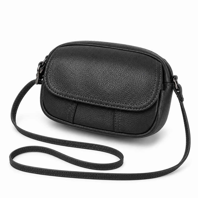Classic Black Pebbled Flap Crossbody Bag-3