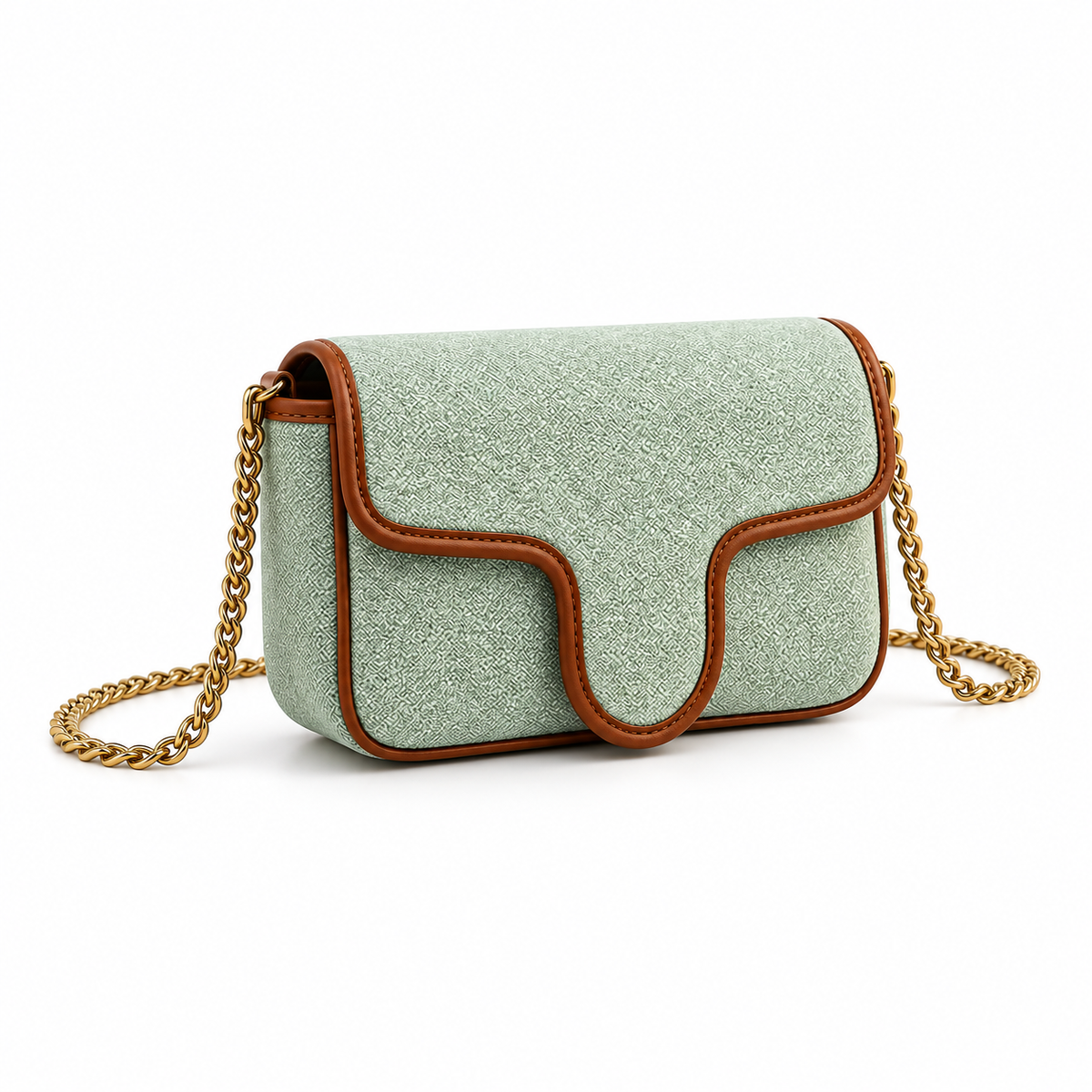 Mint Green Woven Chain Shoulder Bag-1