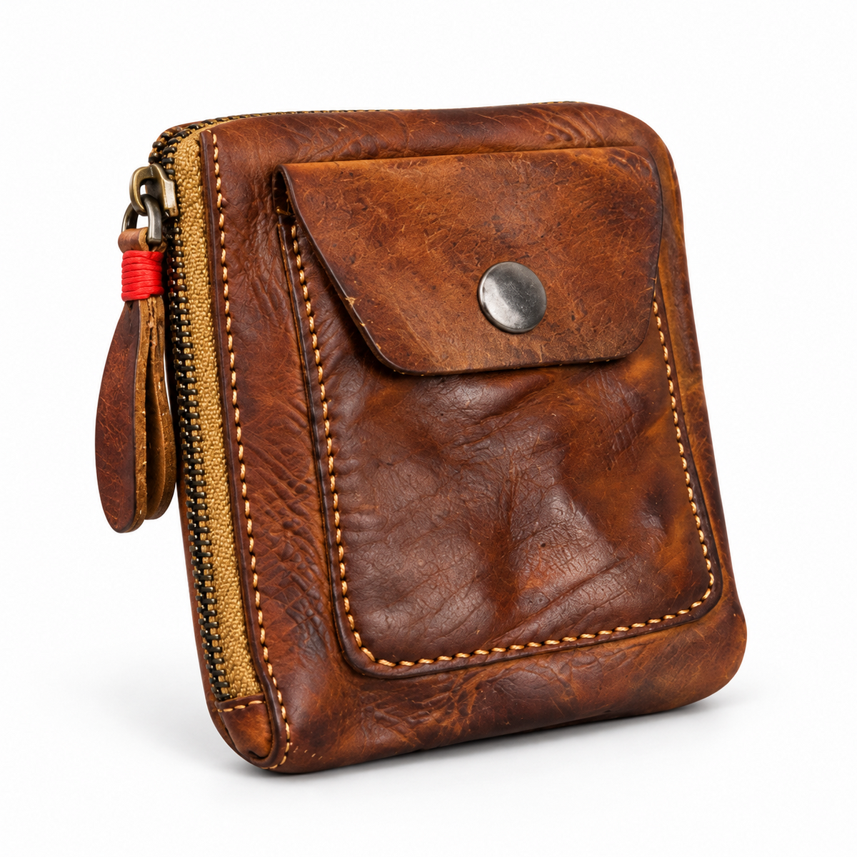 Vintage Brown Zipper Pouch With Pocket-1