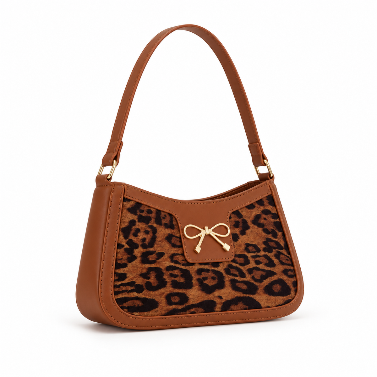 Leopard Print Brown Bow Shoulder Bag-1
