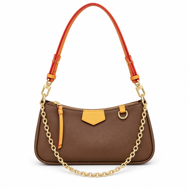 Coffee Brown Vegan Leather Shoulder Bag-4