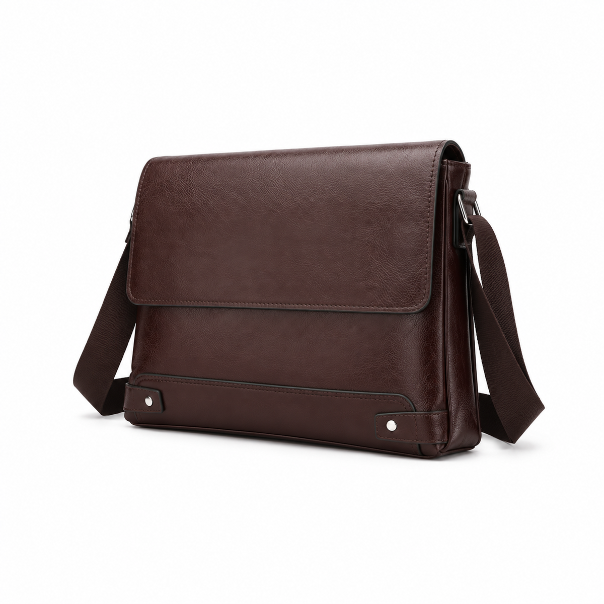 Dark Brown Leather Style Messenger Bag
