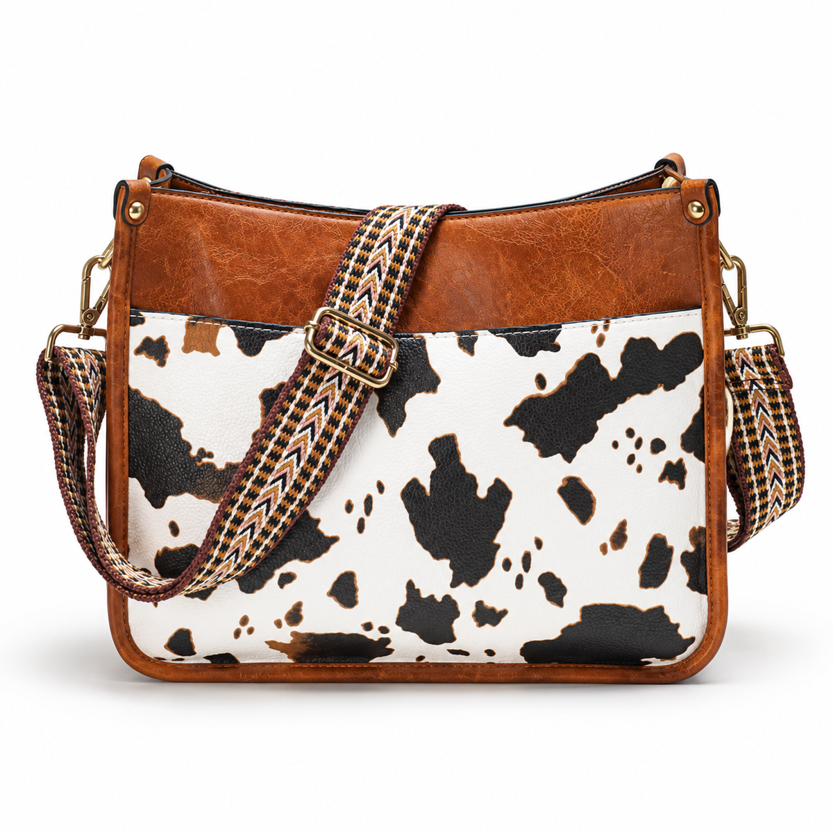 Brown Cow Print Adjustable Crossbody Bag-2