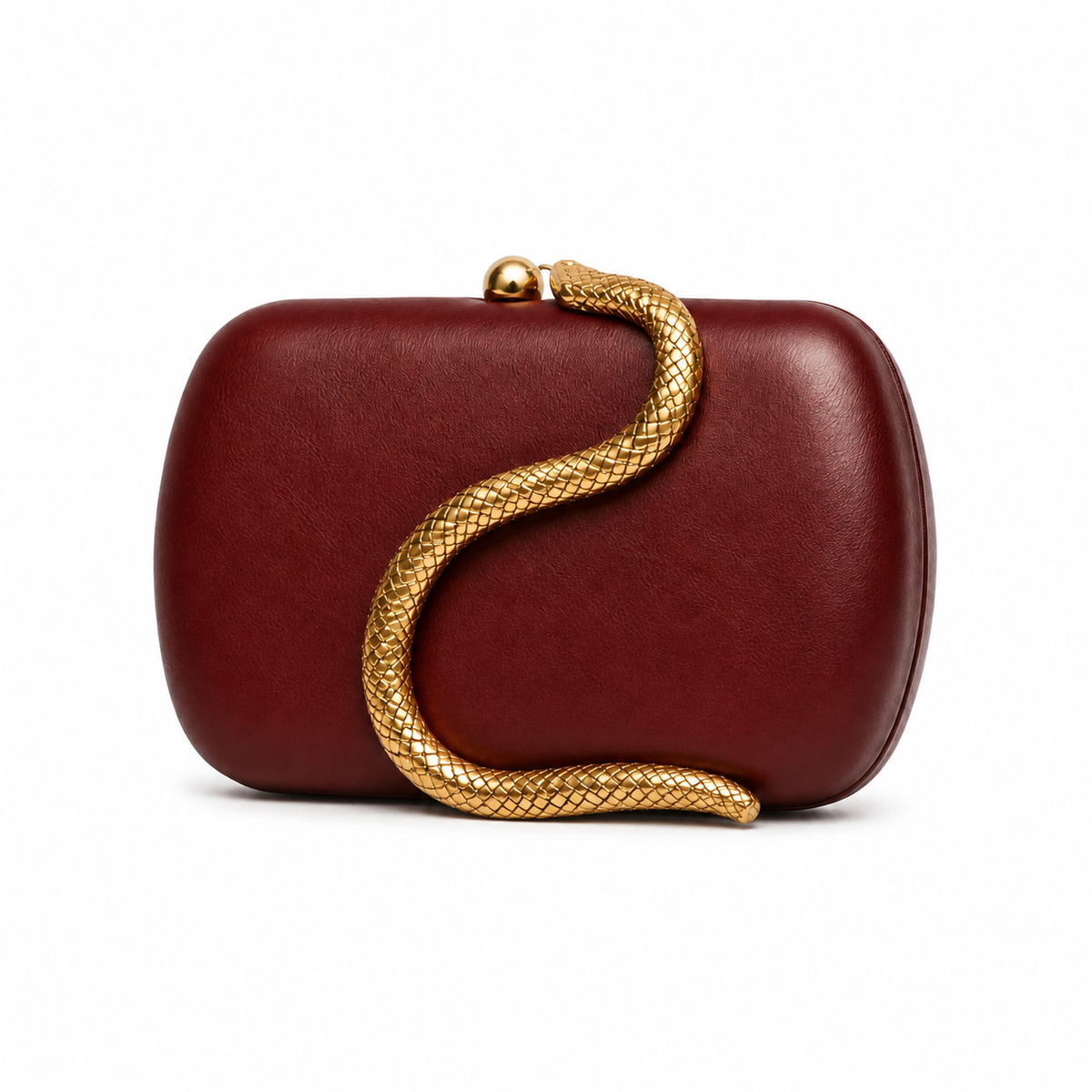Burgundy Elegant Leather Snake Chain Clutch-3