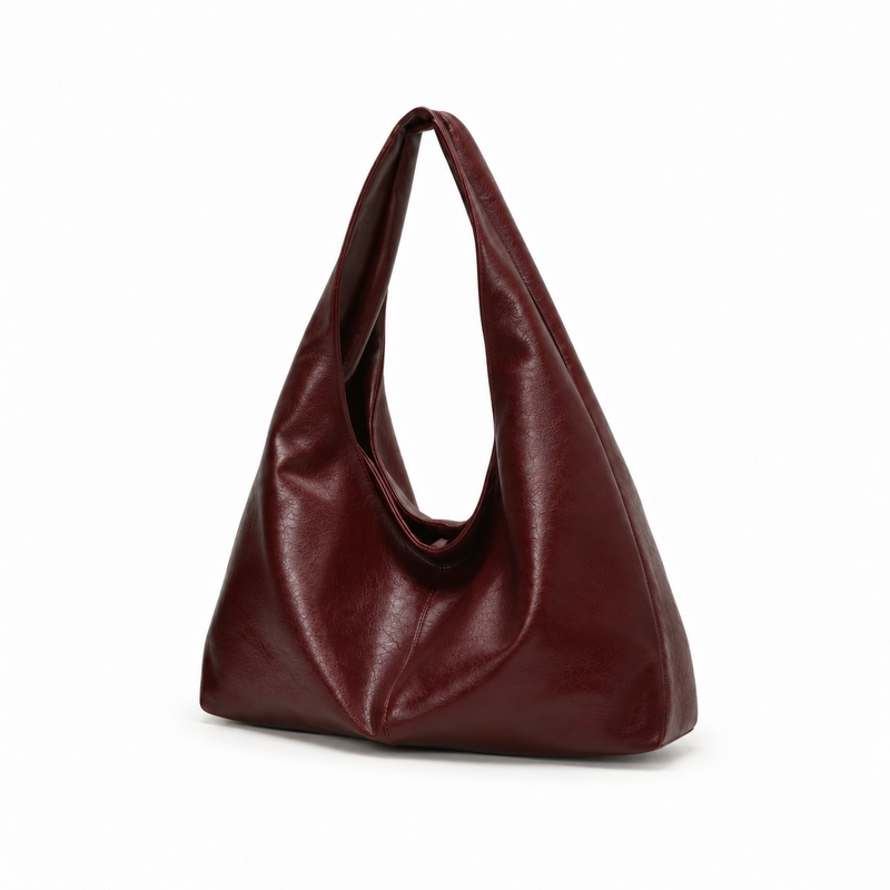 Burgundy Slouchy Leather Hobo Shoulder Bag-3