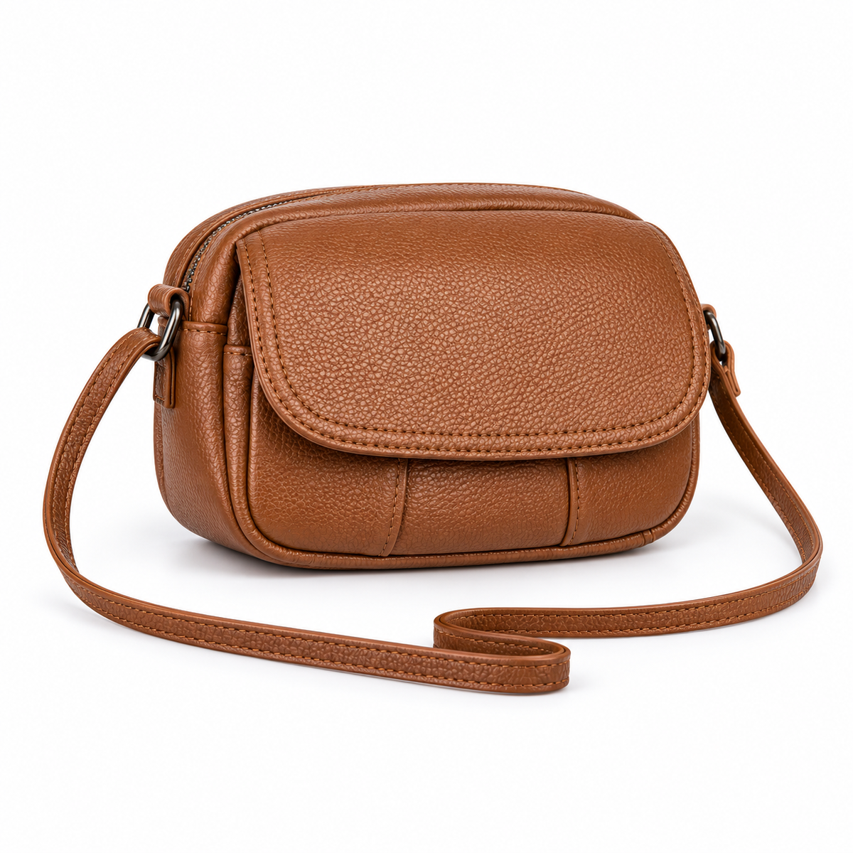 Classic Brown Textured Flap Crossbody Bag-1