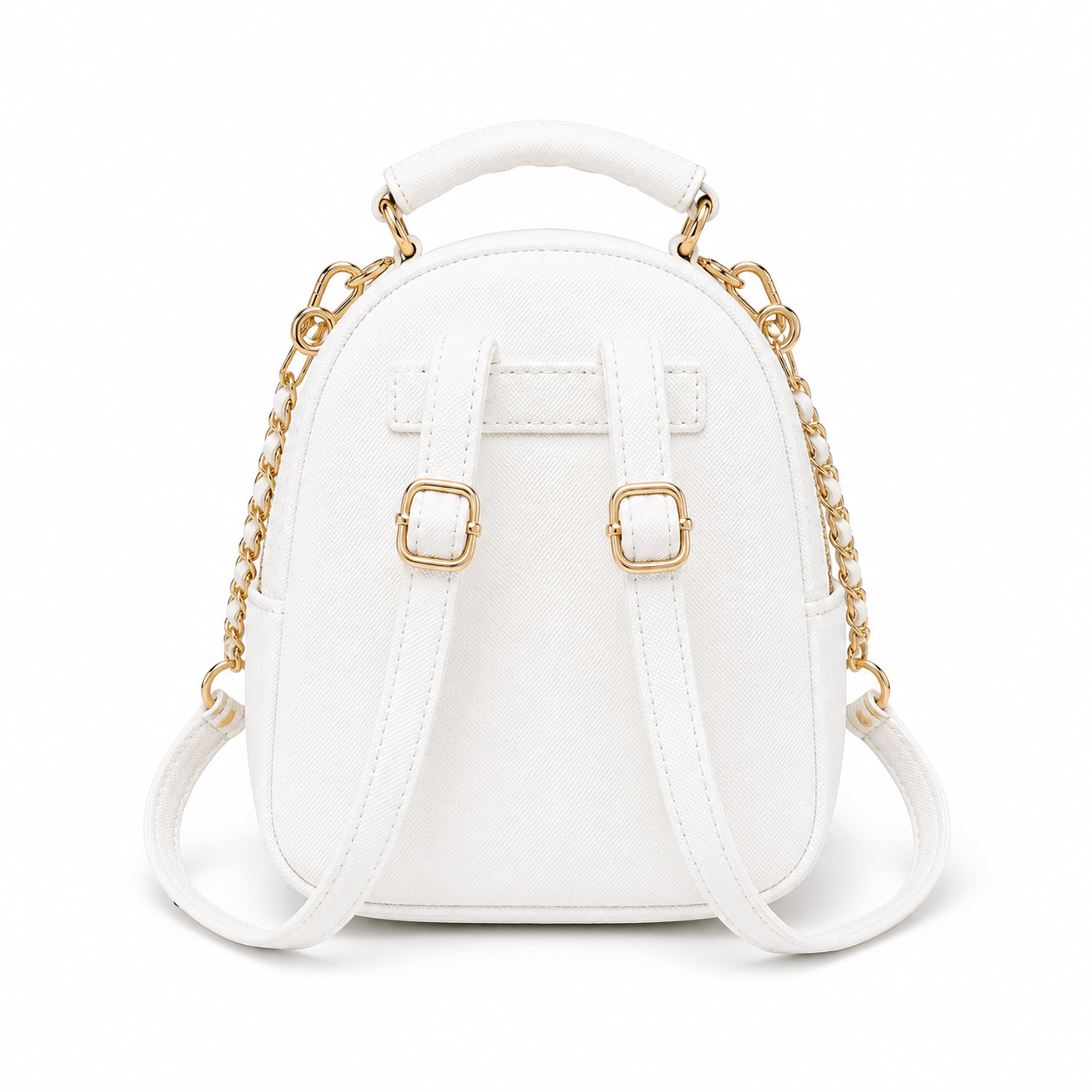 White Textured Mini Backpack Handbag with Gold Chain Detail-2