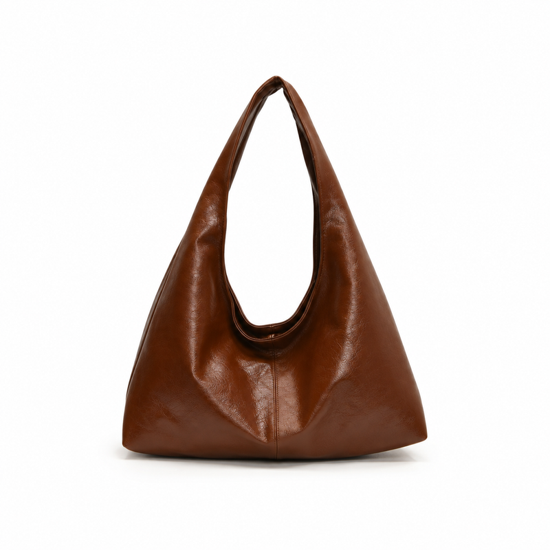 Brown Slouchy Leather Hobo Shoulder Bag-4