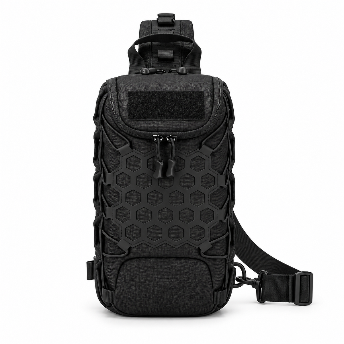 Black Tactical Hexagon Sling Crossbody Bag-4