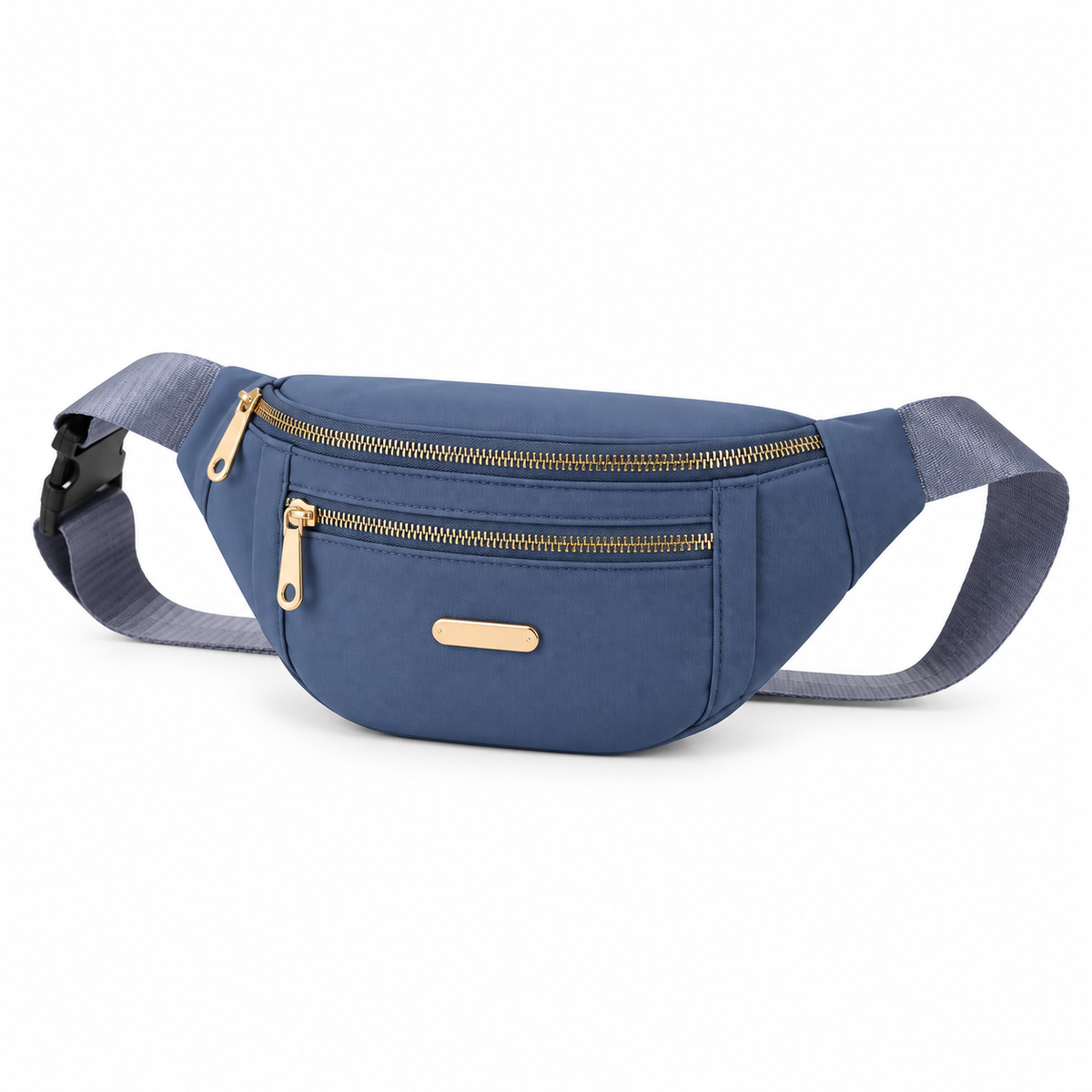 Slate Blue Waist Bag With Gold Details-4