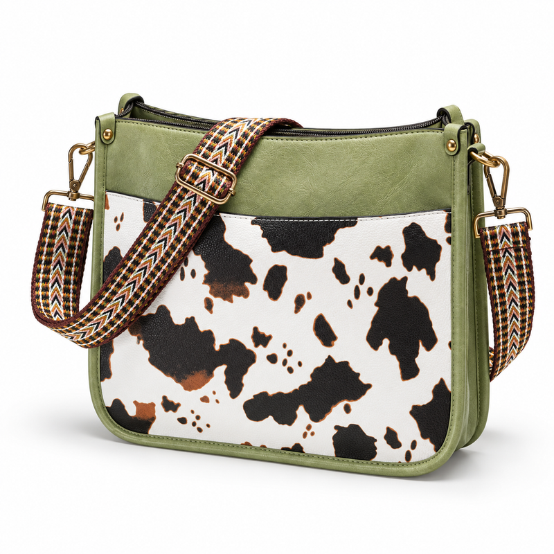 Olive Green Cow Print Crossbody Bag-2