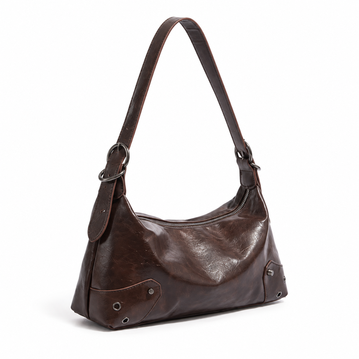 Vintage Chocolate Brown Buckle Shoulder Bag