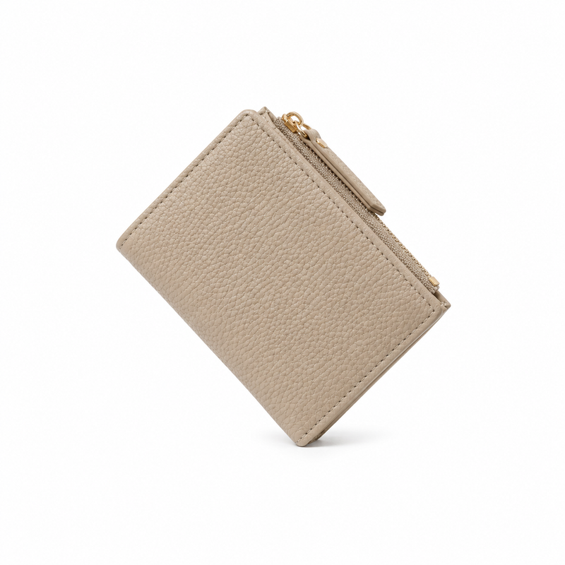 Khaki Pebbled Wallet With Card Slots-2