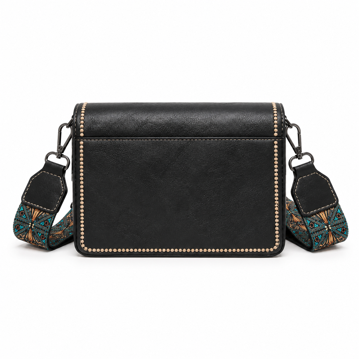 Vintage Black Contrast Trim Patterned Crossbody Bag