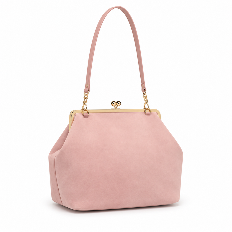 Blush Pink Vintage Kiss Lock Clutch Bag-1