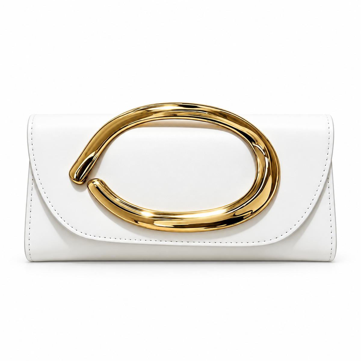White Sculptural Gold Handle Evening Clutch-4