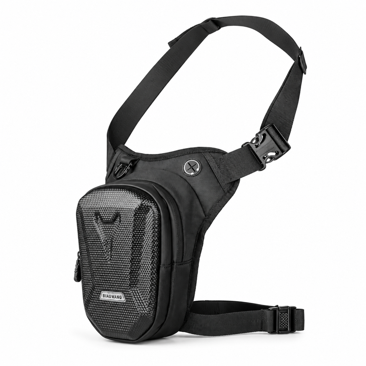 Black Textured Utility Waist Leg Bag-3