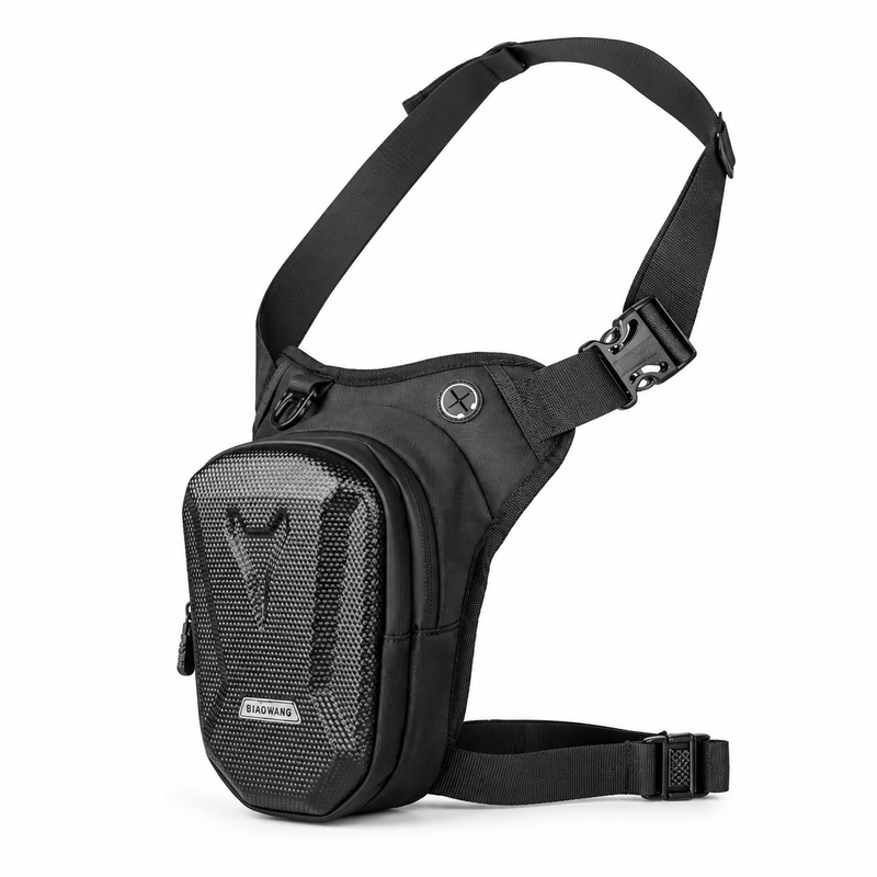 Black Textured Utility Waist Leg Bag-3