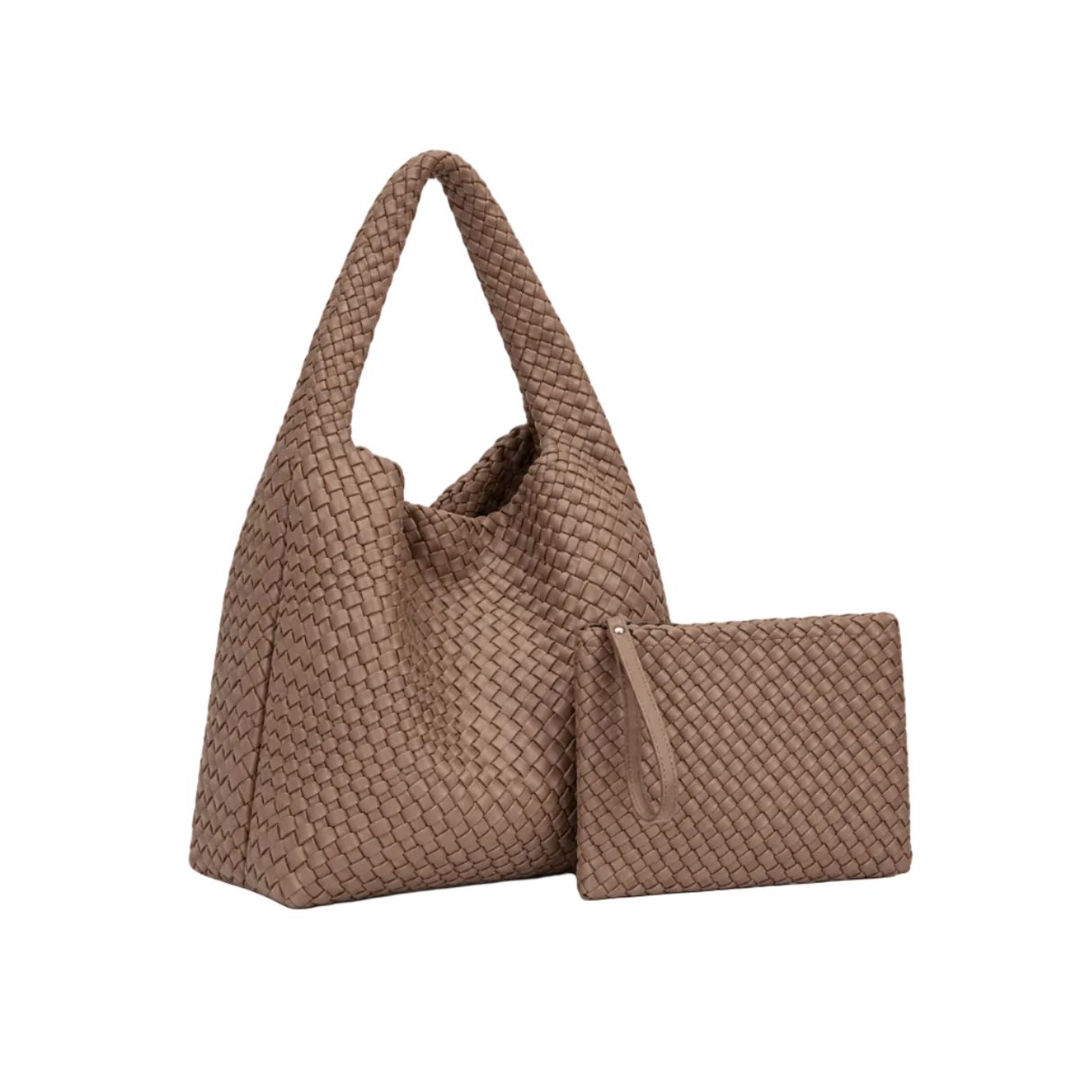 Khaki Woven Hobo Bag With Pouch