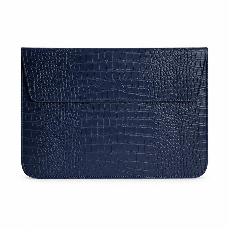 Navy Crocodile Embossed Leather Laptop Bag-4