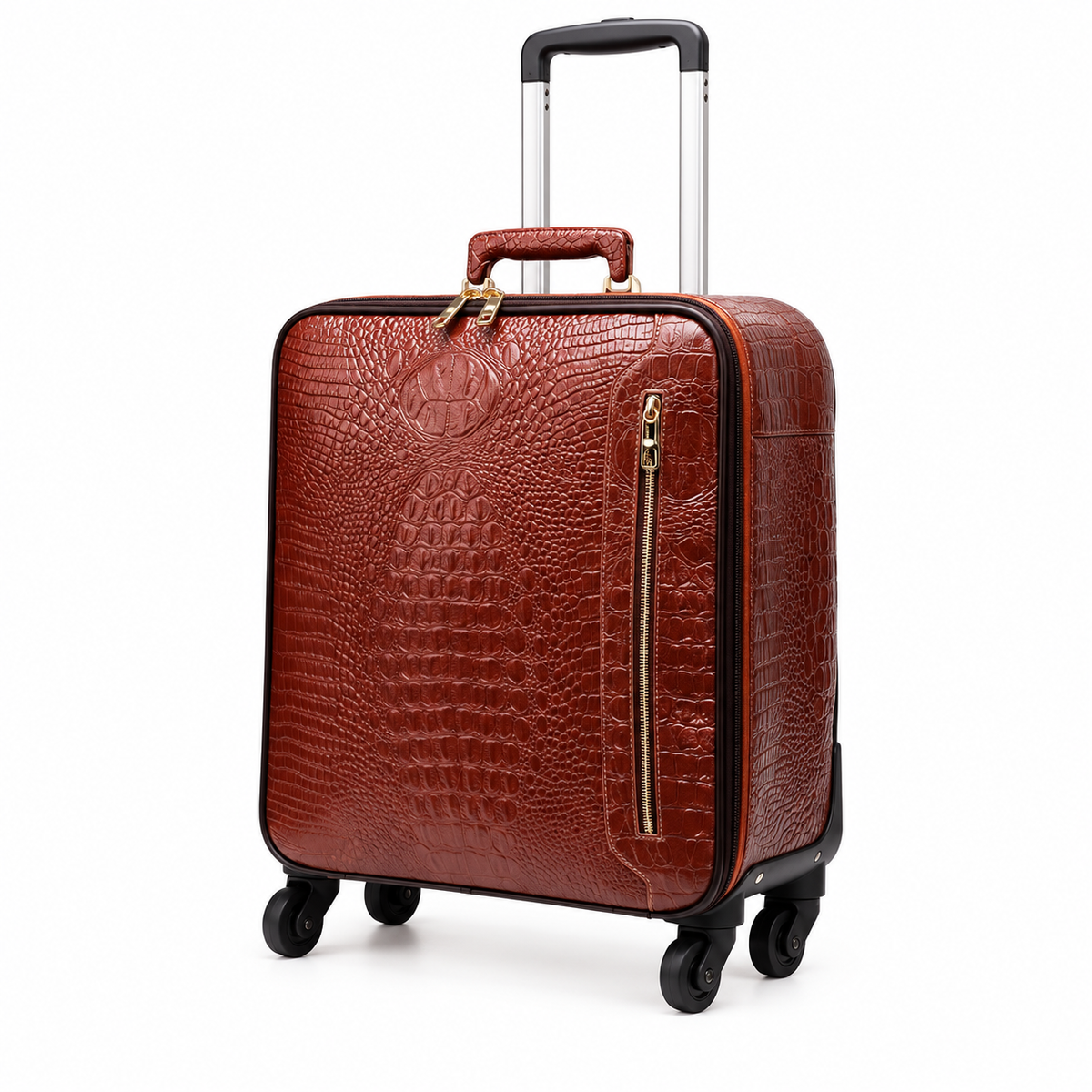Brown Crocodile Embossed Spinner Travel Suitcase-2