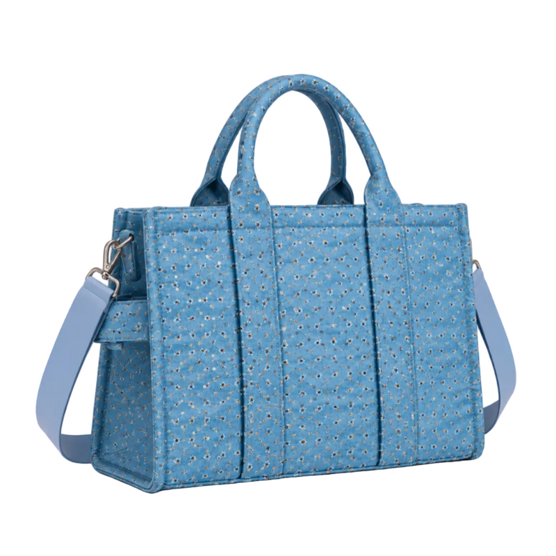 Sky Blue Floral Quilted Carryall Tote-1