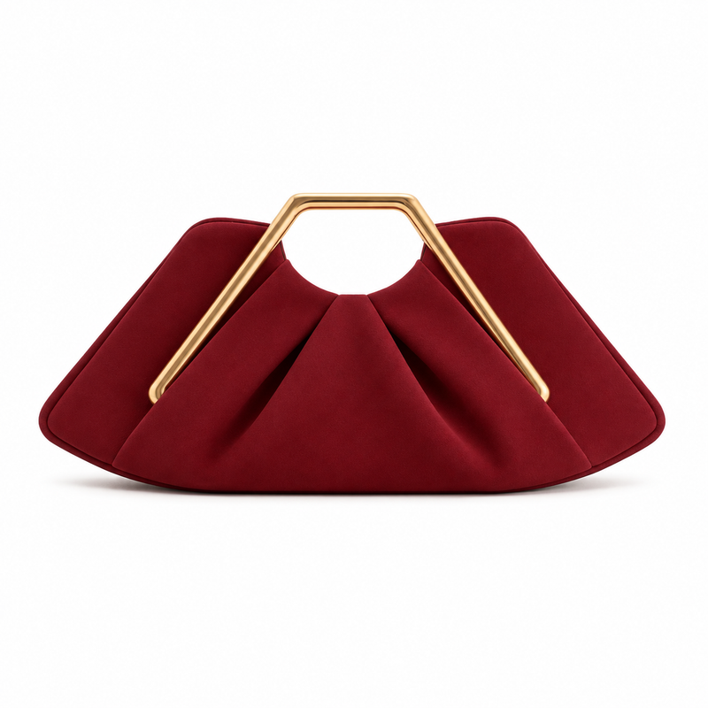Red Leather Evening Clutch Golden Handle-2