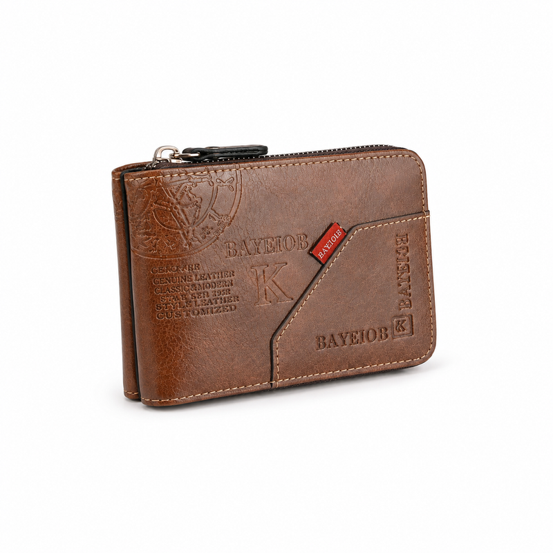 Vintage Brown Leather Zip-Around Wallet-3