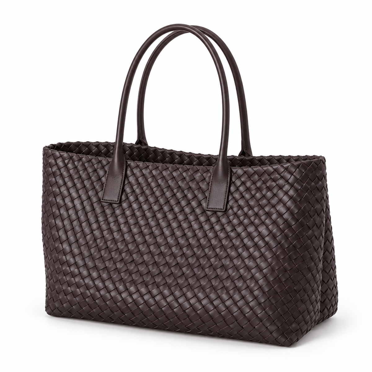 Elegant Chocolate Brown Woven Shoulder Tote-4