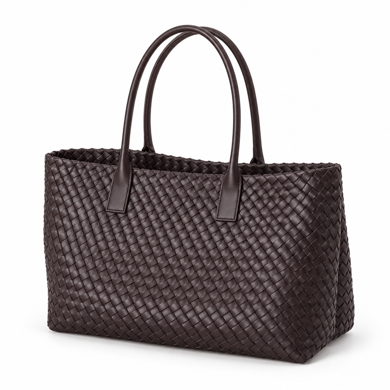Elegant Chocolate Brown Woven Shoulder Tote-4