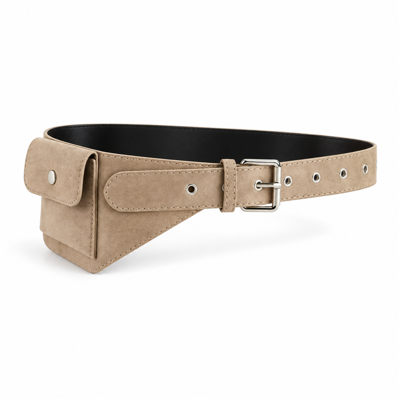 Beige Adjustable Belt With Compact Pouch-3