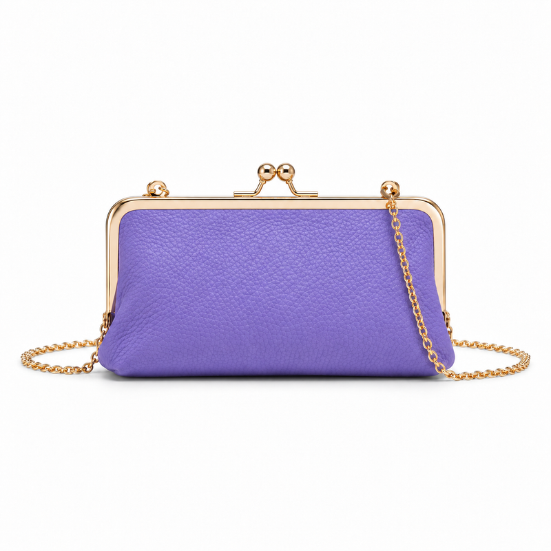 Lavender Purple Kiss-Lock Crossbody Clutch Bag-3