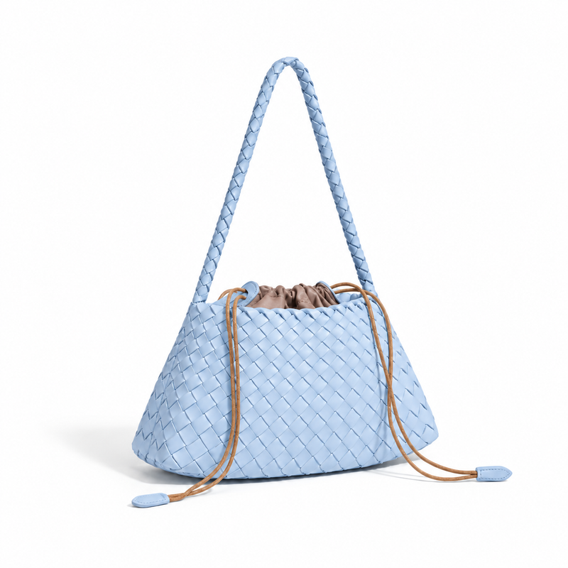 Light Blue Woven Drawstring Shoulder Bag-1