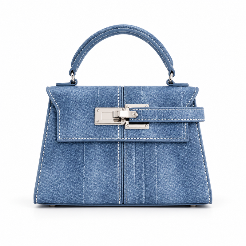 Blue Structured Satchel With Silver Lock-4