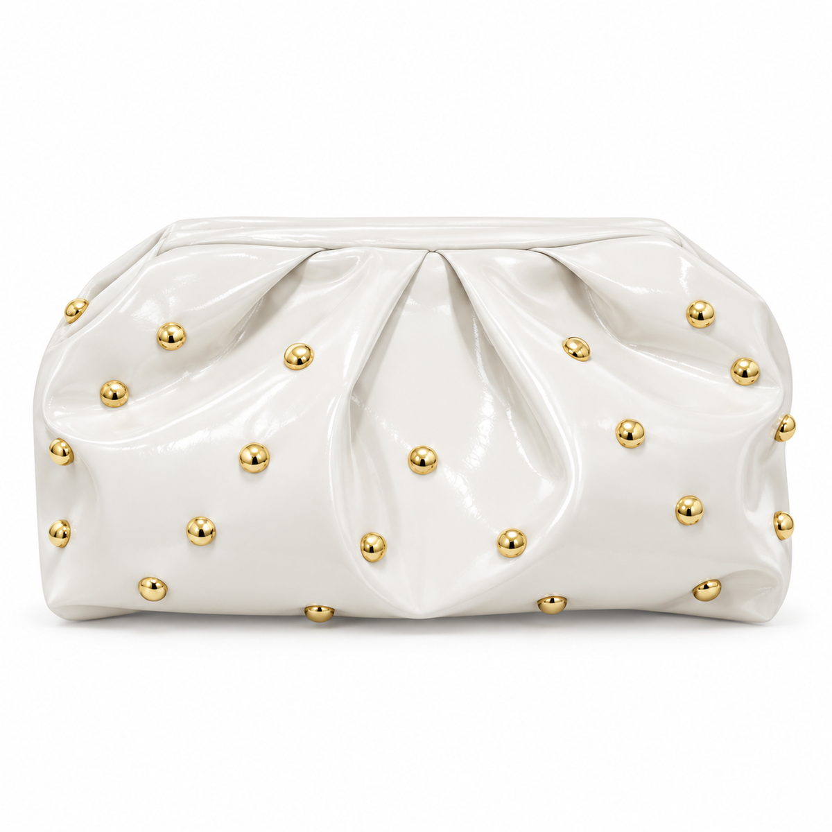 White Leather Clutch With Golden Studs-4