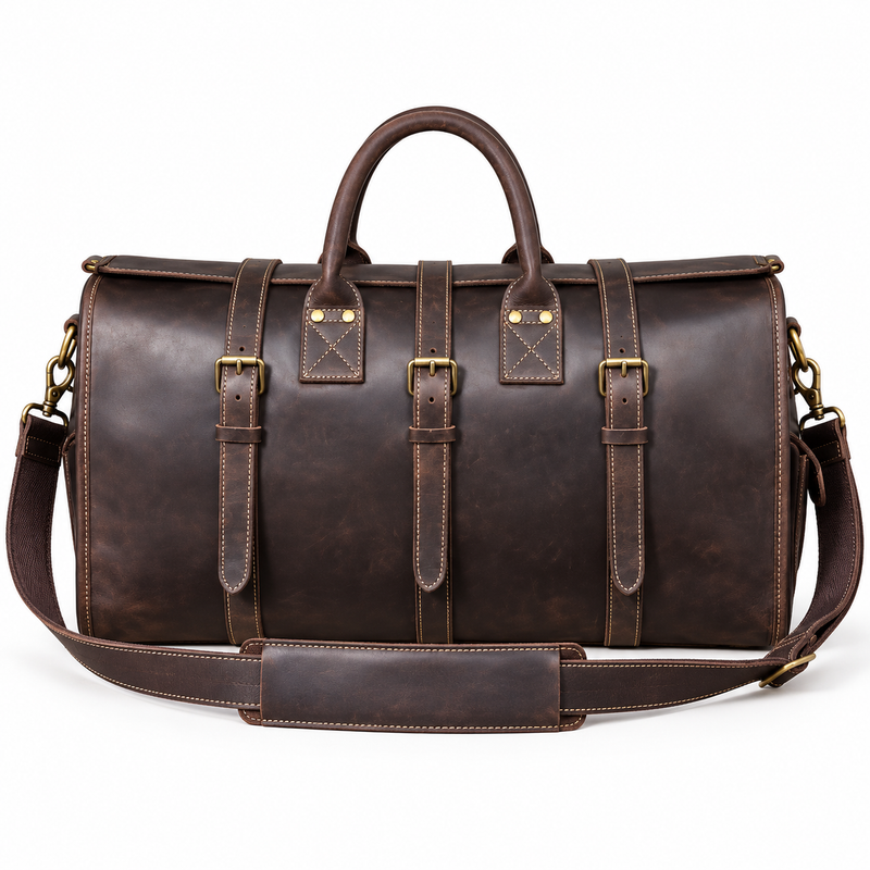 Vintage Brown Triple Buckle Overnight Bag-3