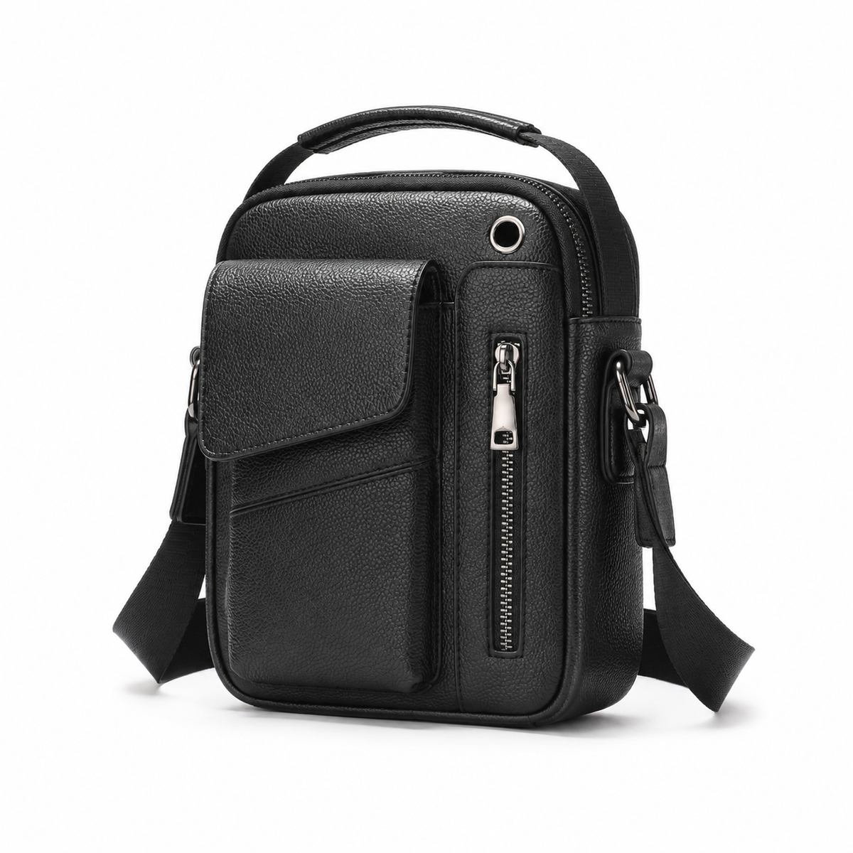 Men’s Black Leather Crossbody Shoulder Bag-4