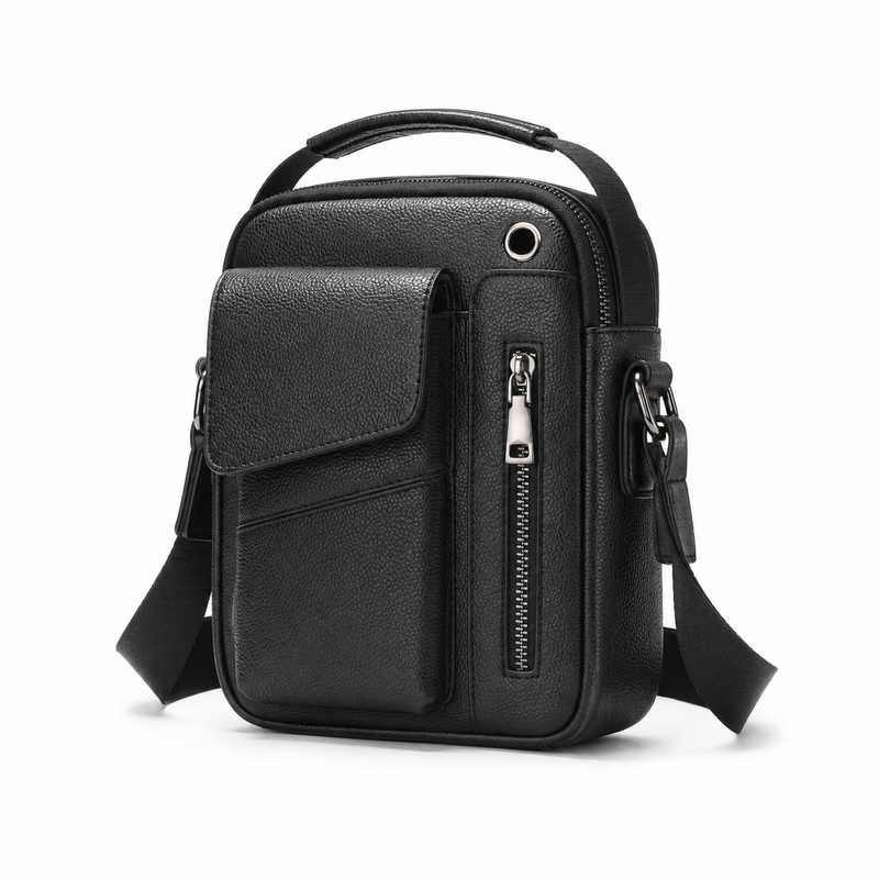 Men’s Black Leather Crossbody Shoulder Bag-4