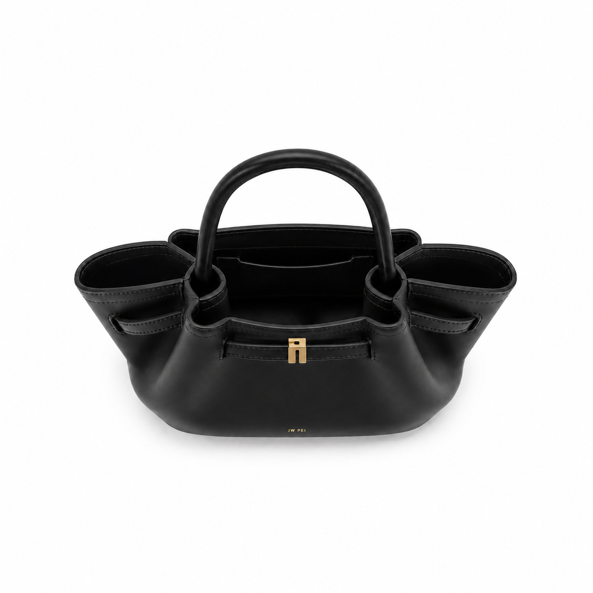 Matte Black Winged Top-Handle Handbag-3