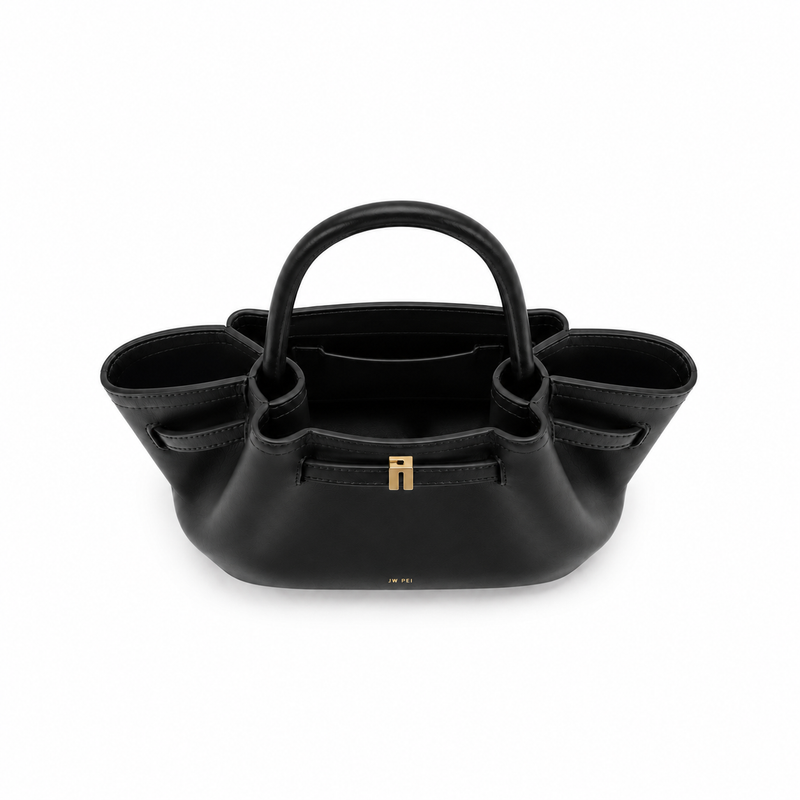Matte Black Winged Top-Handle Handbag-3