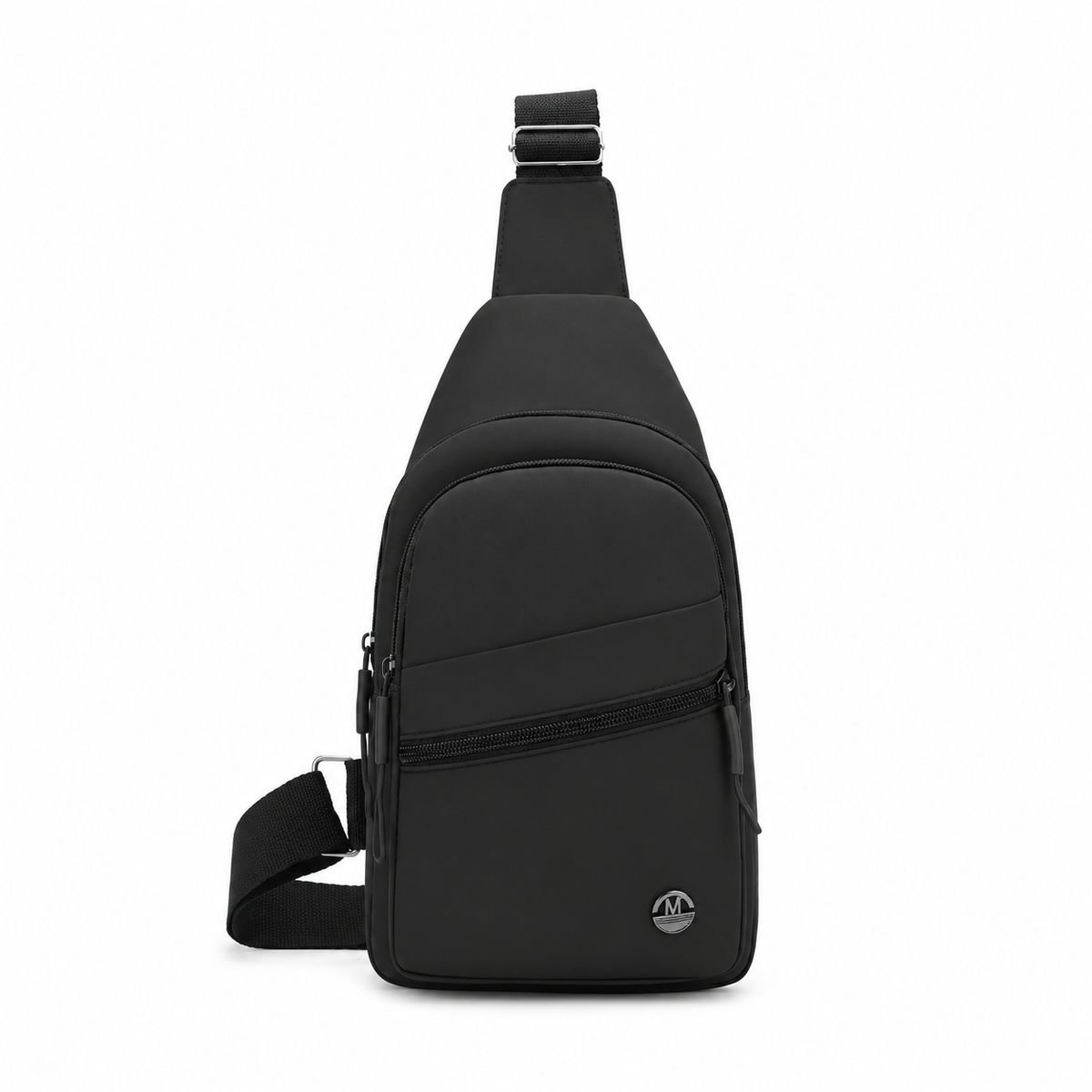 Black Sling Crossbody Bag With Zippers-2