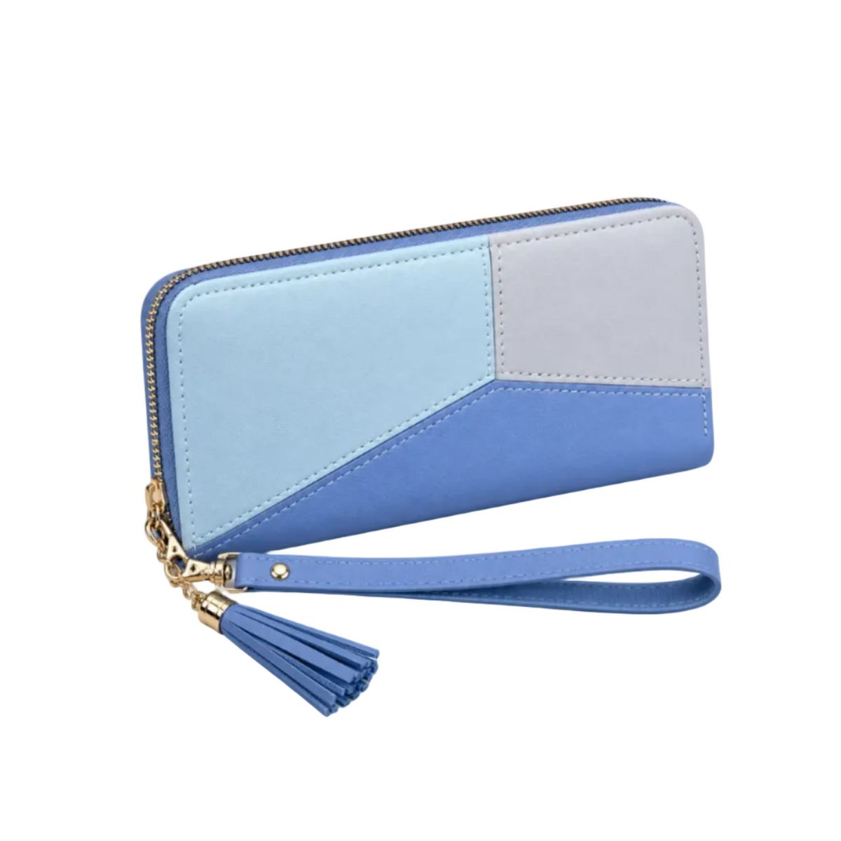 Blue Color Block Tassel Wristlet Wallet-1